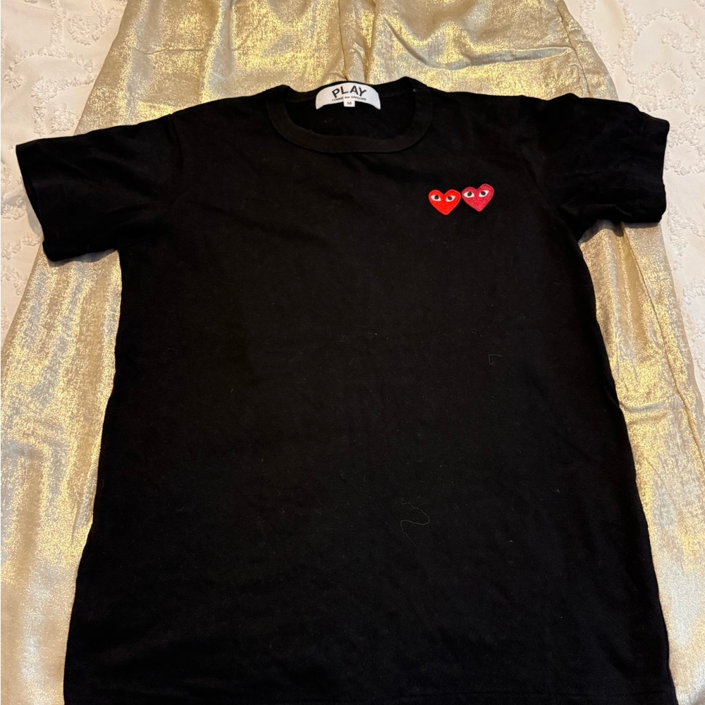 Women Black T-Shirt with Red Heart Design
